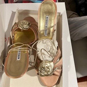 Champagne and gold satin wrap around sandal